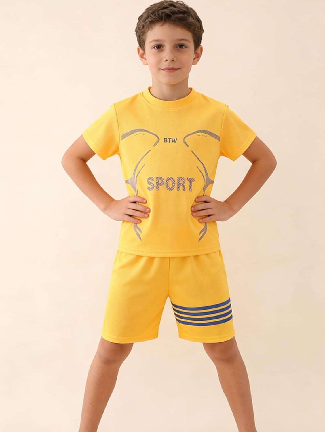 Boys' Active Shorts Set 6 Pieces T-Shirt and Quick Drying Shorts Summer Activewear Sets 4-12Y