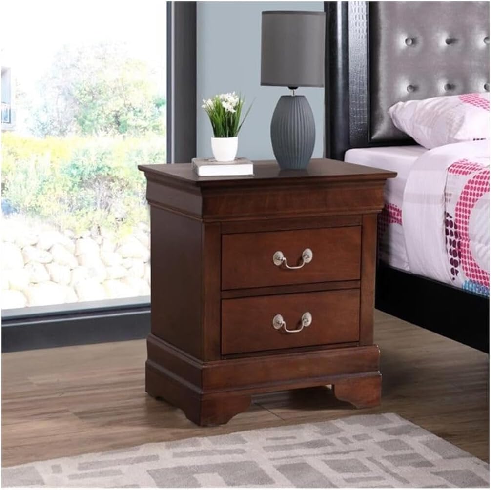 HomeStock Seaside Nightstand with 2 Drawers - Traditional Bedroom Furniture 22" W x 16" D x 24" H Cappuccino