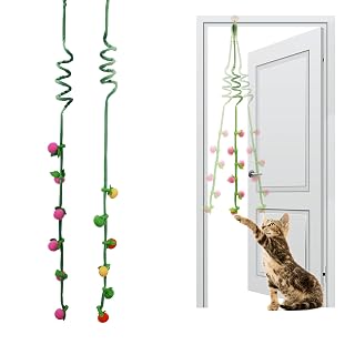 Durable Cat Toys with Catnip, Self-Play Hanging Kicker Toy for Indoor Cats, Interactive Window/Door Mount Design with Bell & Spring for Kittens and Adult Cats (Red&Green&Yellow) - Amazon product rated Grade B