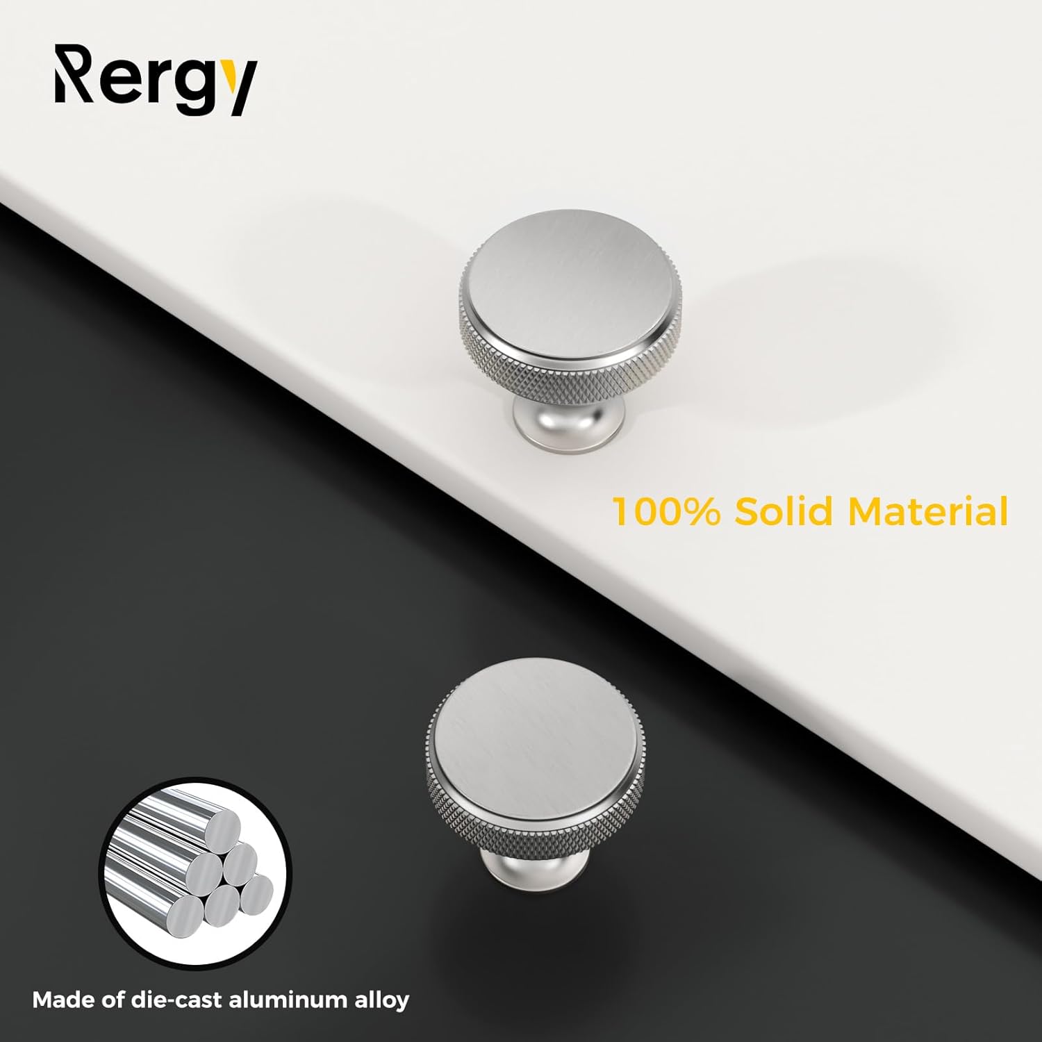 Rergy 10 Pack Knurled Brushed Nickel Cabinet Knobs Silver Drawer Pulls Round Kitchen Hardware Single Hole