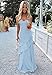 Cozcy Light Blue Prom Dresses for Teens 2026 Ruffle Chiffon Spaghetti Straps Formal Evening Dress Size 0