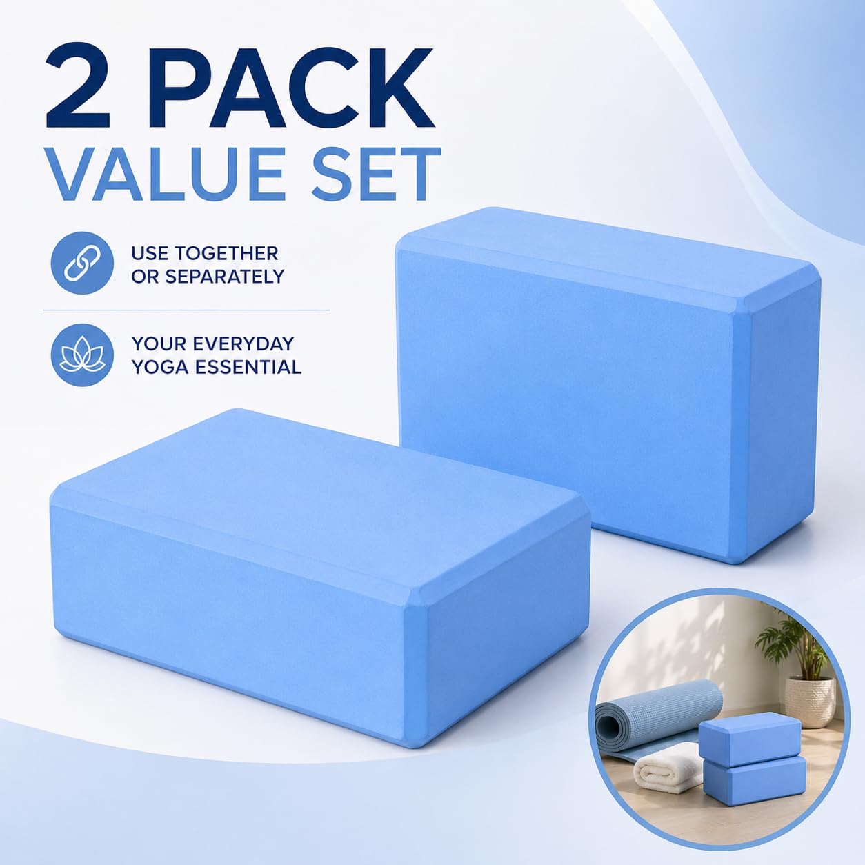 2 Pack Yoga Blocks, Exercise Support Bricks for Yoga, Pilates, Meditation, Stret