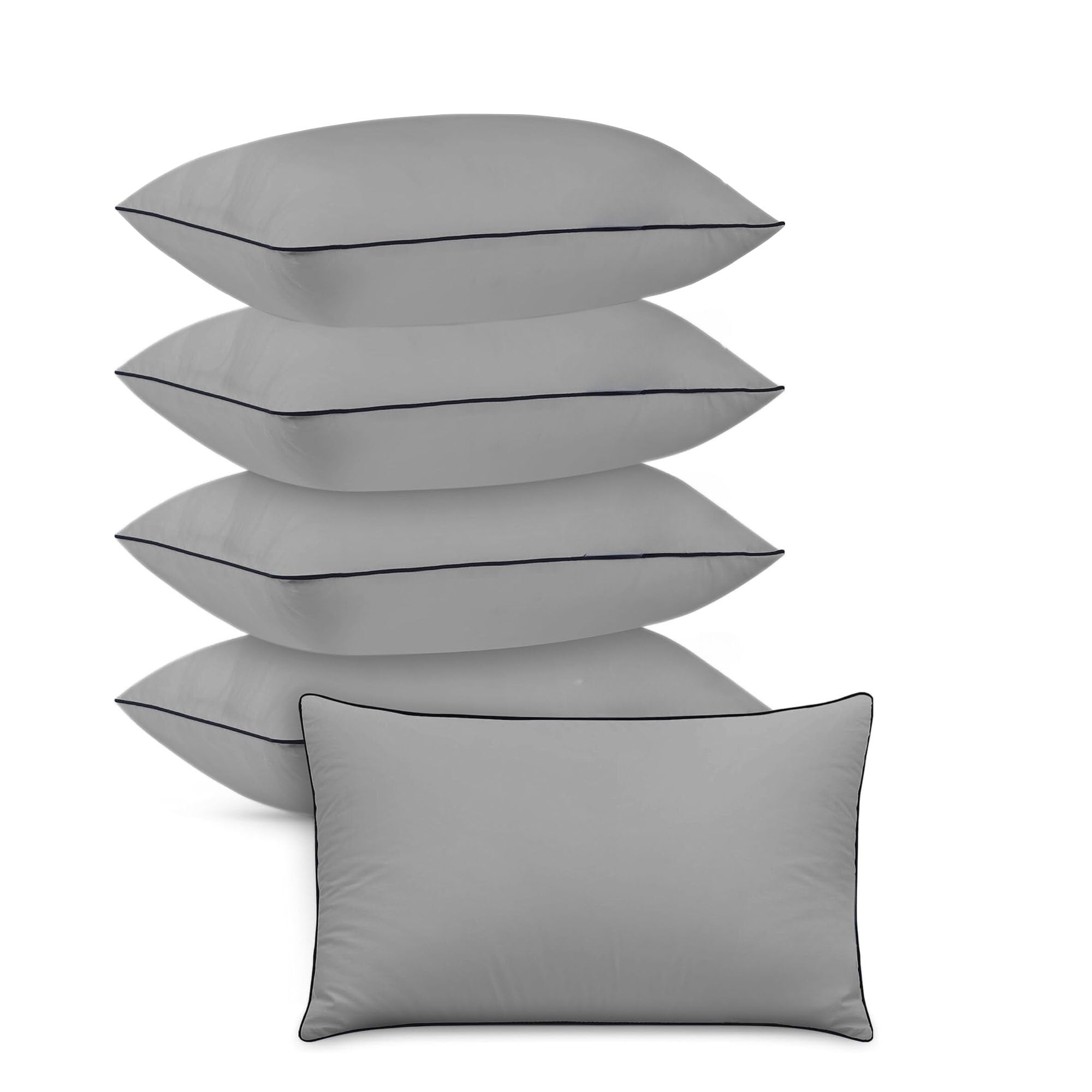 GIGLICK Exclusive Grey Soft Fluffy Hollow Fibre Pillow 20 inch X 12 inch (Set of 5) Ideal Bed Pillow for Better Sleep | Hypoallergenic Chemical Free Pillows | Pack of 5 (20X12inch)