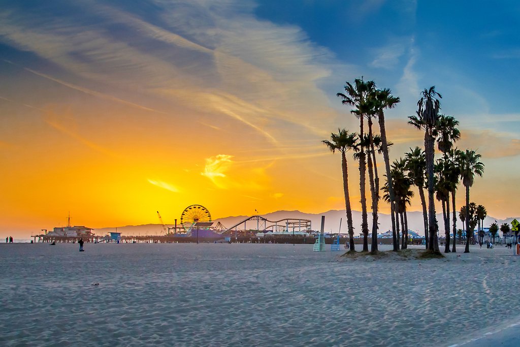 Amazon.com: Venice Beach California Ferris Wheel Sunset Landscape Photo  Cool Wall Art Print Poster 18x12: Posters & Prints
