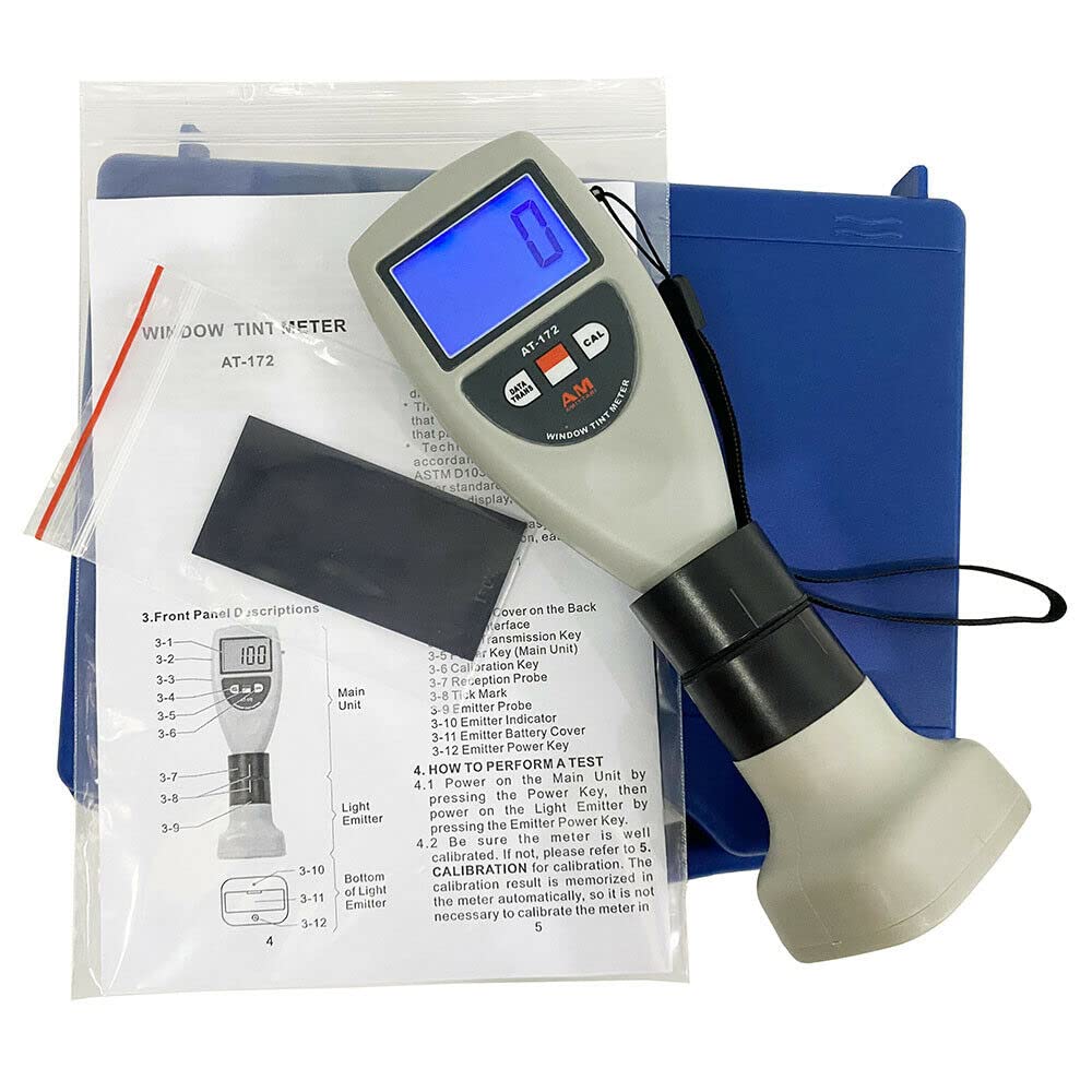 Window Tint Meter Glass Transmittance Tester with LED ±2% 0 to 100% Range for Automobile Manufacturing Aerospace Glass Products Plastic Sheet