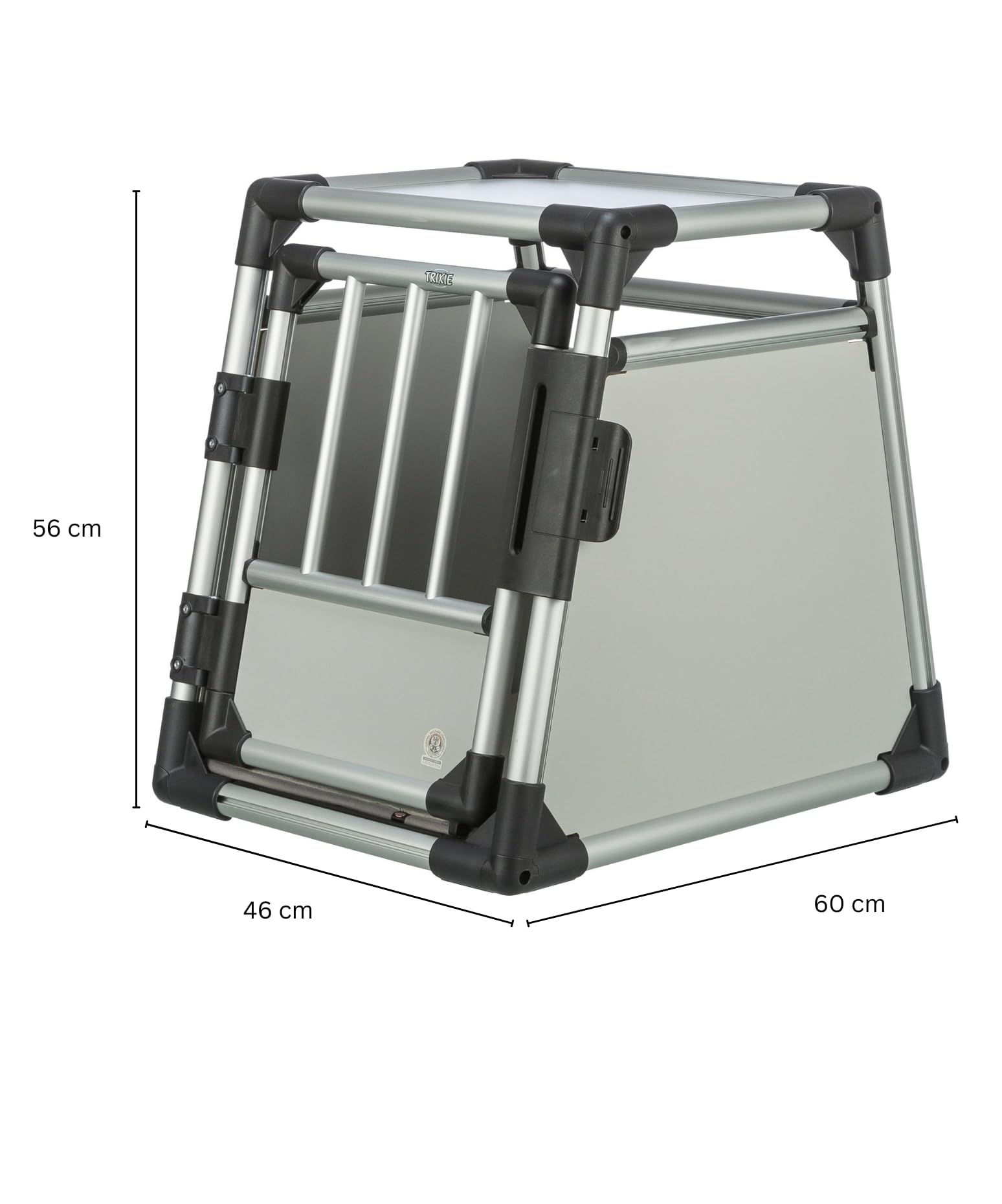 TRIXIE Hunde-Transportbox Aluminium in silber – S: 46 × 56 × 60 cm, stabile und geräuscharme Hundebox mit abgeschrägten Seiten, Sicherheitsverschluss & rutschfester Liegematte