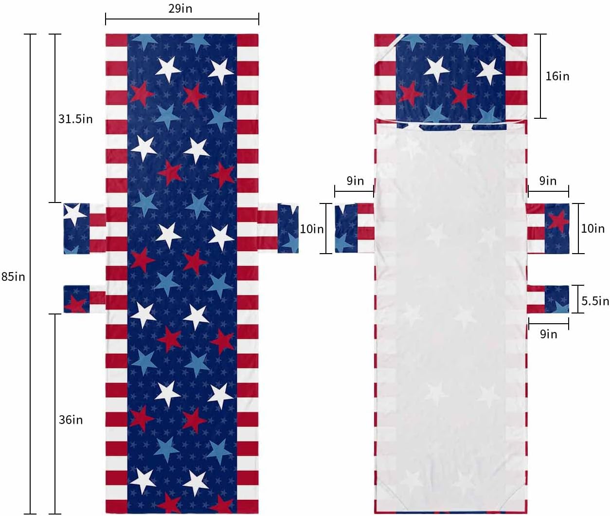 Country Red Stars Beach Pool Patio Lounge Chaise Chair Cover Towel With Pockets,Absorbent & Quick Dry Microfiber Towel Cover Bag Summer Accessories for Sunbathing 4th-of-July Stripes Flag Summer