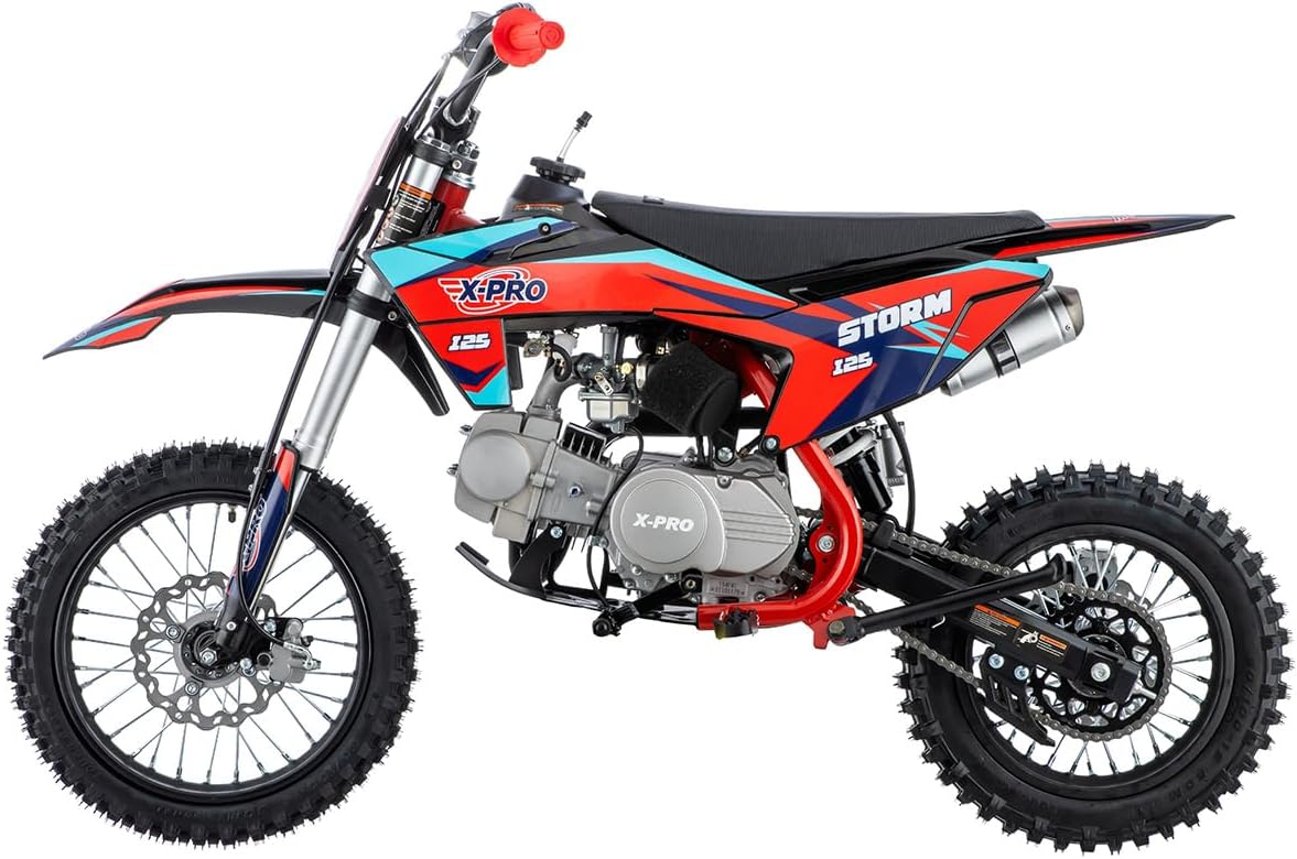 X-PRO Storm 125cc Zongshen Brand Engine Dirt Bike with 4-Speed Semi-Automatic Transmission, Kick Start, Big 14"/12" Tires! (Red)