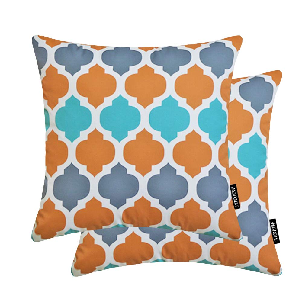 NIDITW Set of 2 Geometric Printing Outdoors Waterproof Decorative Square Throw Pillow Case Cushion Cover for Couch Living Room 18 inches (O2)