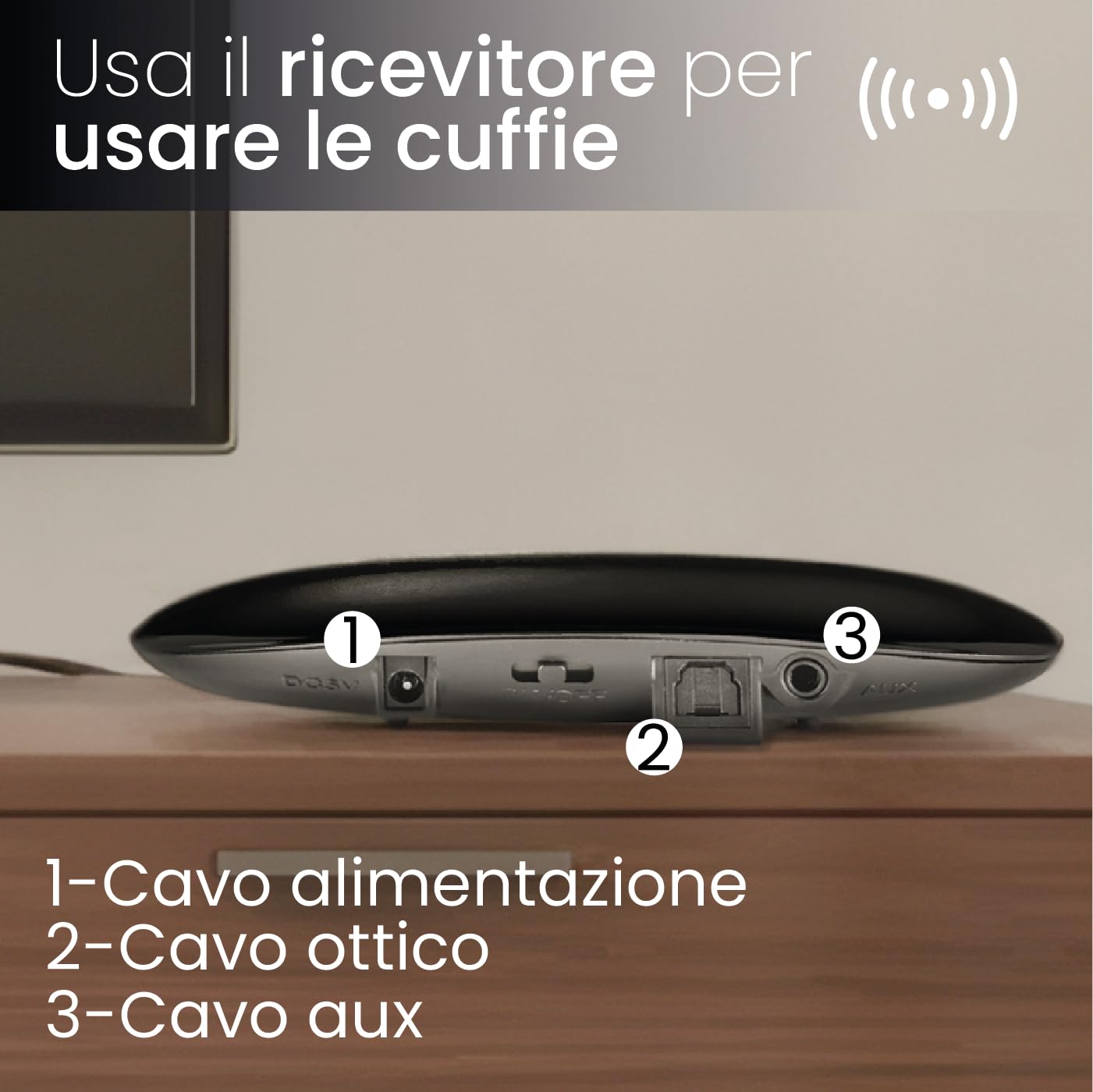 TECHMADE Cuffie Wireless per TV - Ricezione Fino a 30m - Facili da Configurare, Connessione UHF con Ricevitore - Include Adattatore e Cavo AUX, Ottico e Ricarica - Per Adulti, Anziani o Ipoudenti