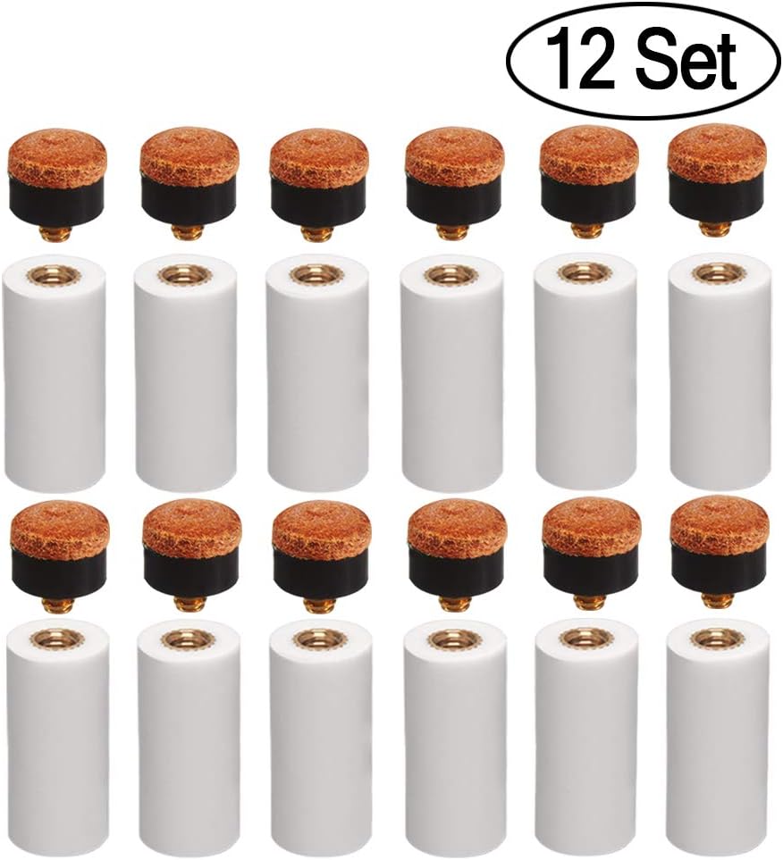 12Pcs Hard Billiard Cue Tips 12mm Snooker Pool Cue Tip Replacement Brass Screw-on Replacement Tips with Pool Cue Stick Ferrules for Snooker Pool Cues