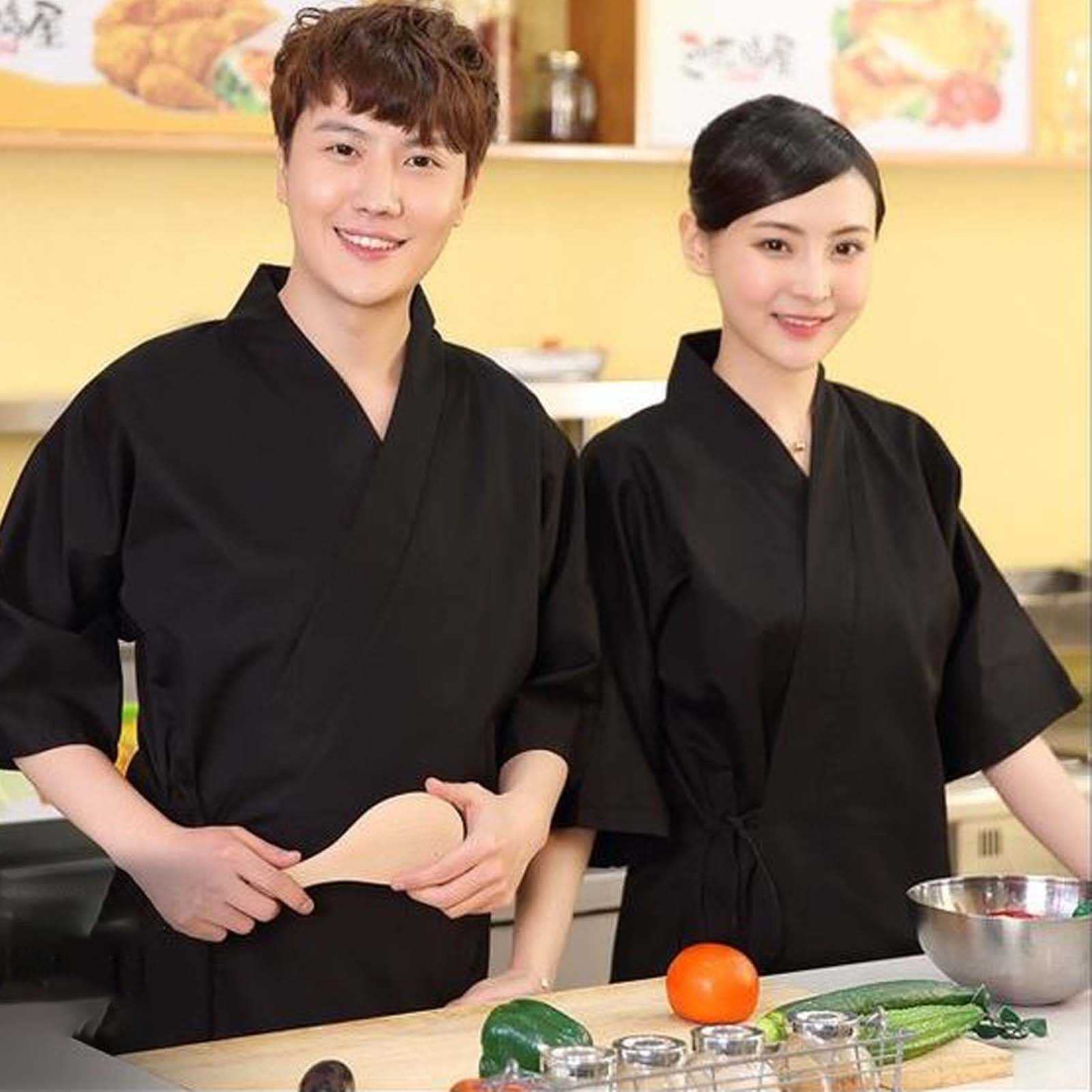 FAXIOAWA Chaqueta de Chef de Sushi Unisex, Uniforme de Media Manga de Estilo japonés, versión clásica, Chaqueta de Camarero de Cocina de Hotel Transpirable