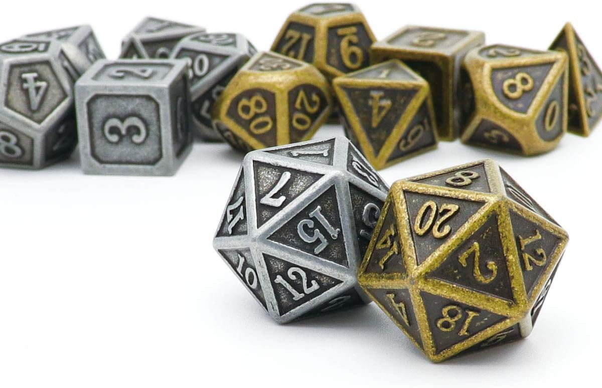 Haxtec Pirate Metal DND Dice Set D&D Compatible with Dungeons and Dragons TTRPG Games (2 Pack-Antique Iron & Antique Bronze)