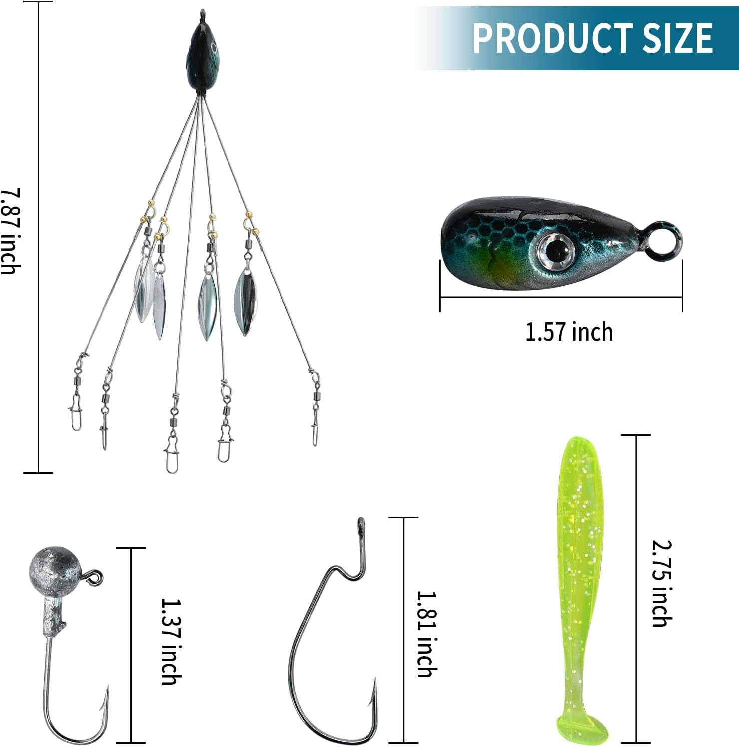 21Pcs 5 Arms Alabama Umbrella Rig for Bass Striper Rig Fishing Lures Bait Kit with Swimbaits for Walleye Trout Perch Freshwater/Saltwater Boat Trolling