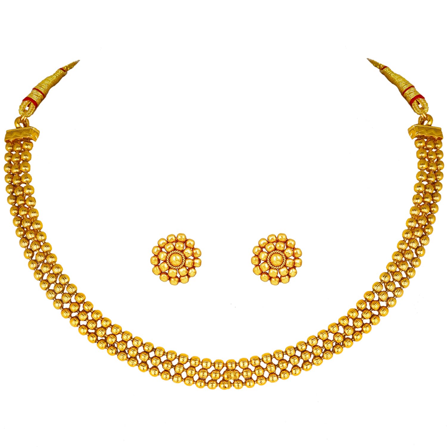 JFLJewellery for Less Traditional Ethnic One Gram Gold Plated Beaded Necklace Set with Earring for Women and Girls