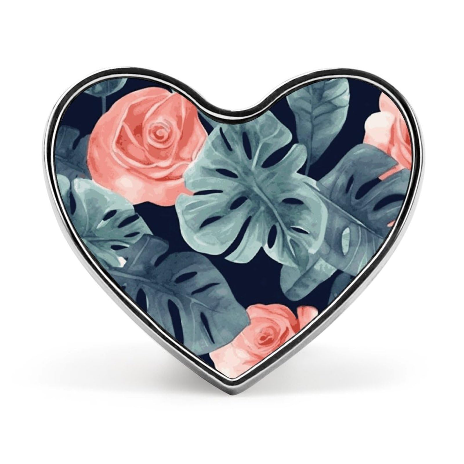 Watercolor Monstera Pattern Brooch Pins Love Heart Pin Brooches for Women Men Enamel Pins, Heart Button Pin, Metal Badge Brooch Party Costume Accessory, Christmas Birthday Gifts