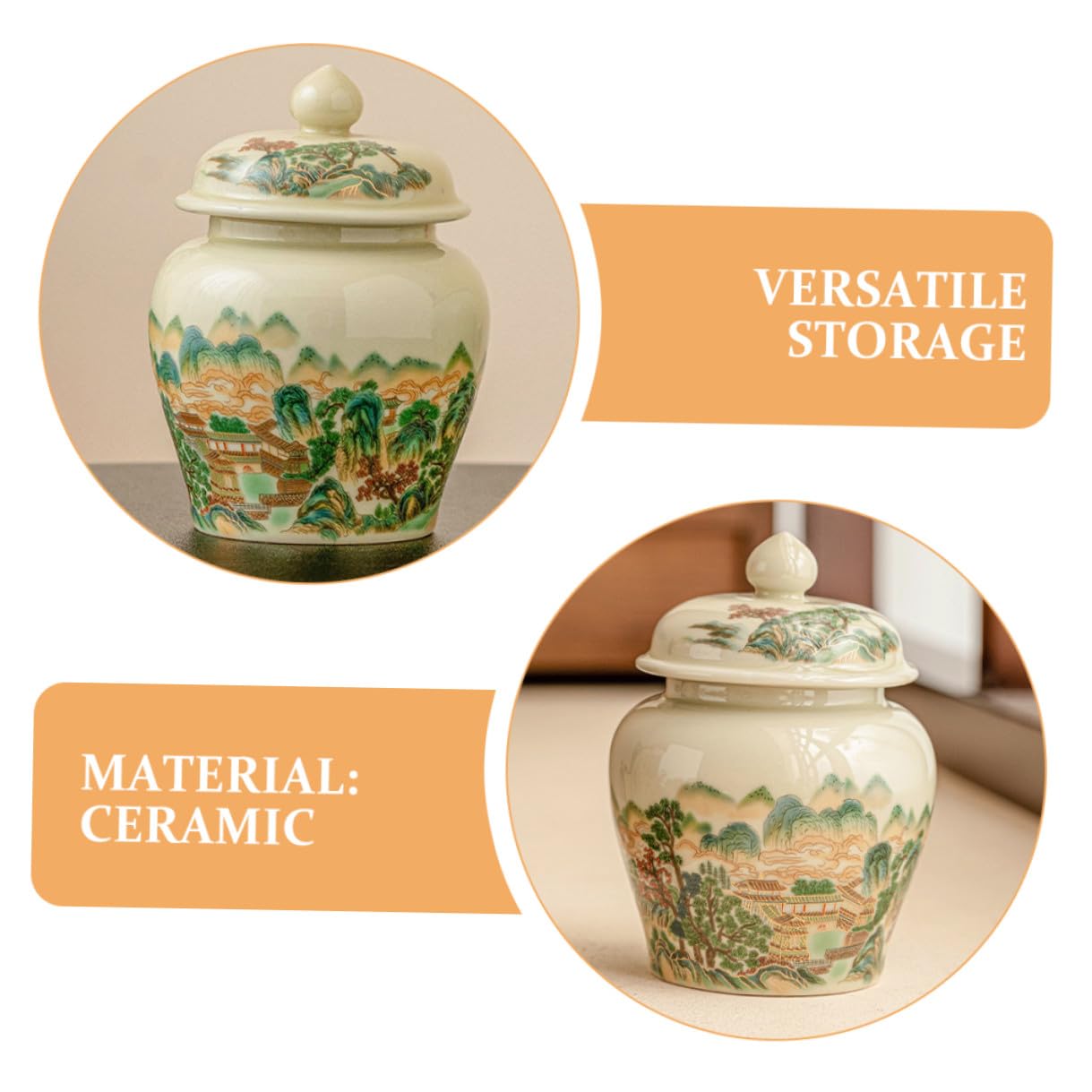 HOMSFOU Barattolo Ermetico Conservazione e con, Coperchio per Freschezza da Tè in Ceramica 367ml Design Vintage Cinese Cucina e Casa