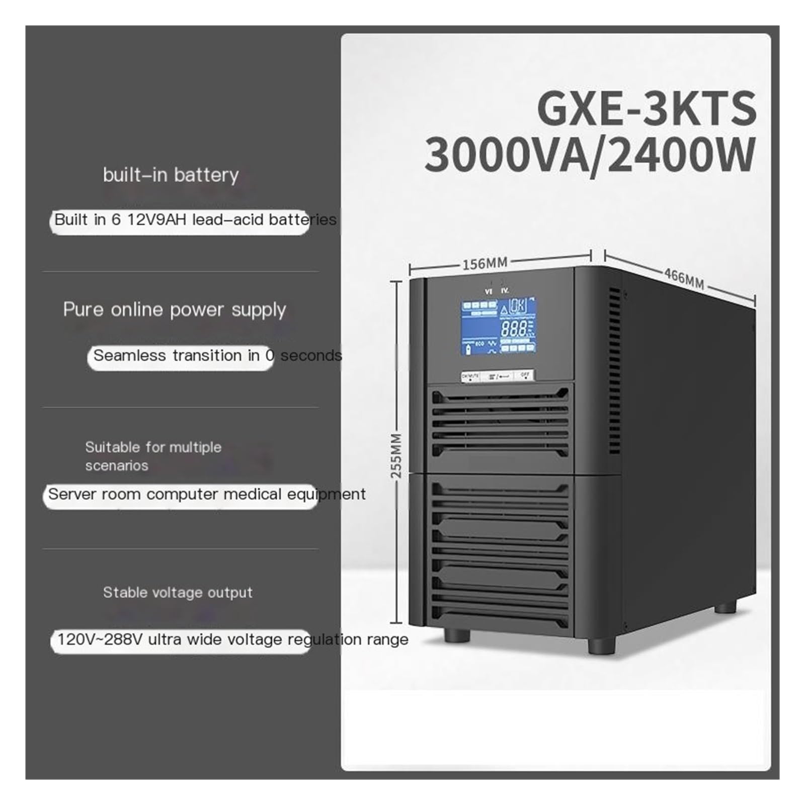 Zasilacz awaryjny UPS 220 V GXE3KTS typu on-line