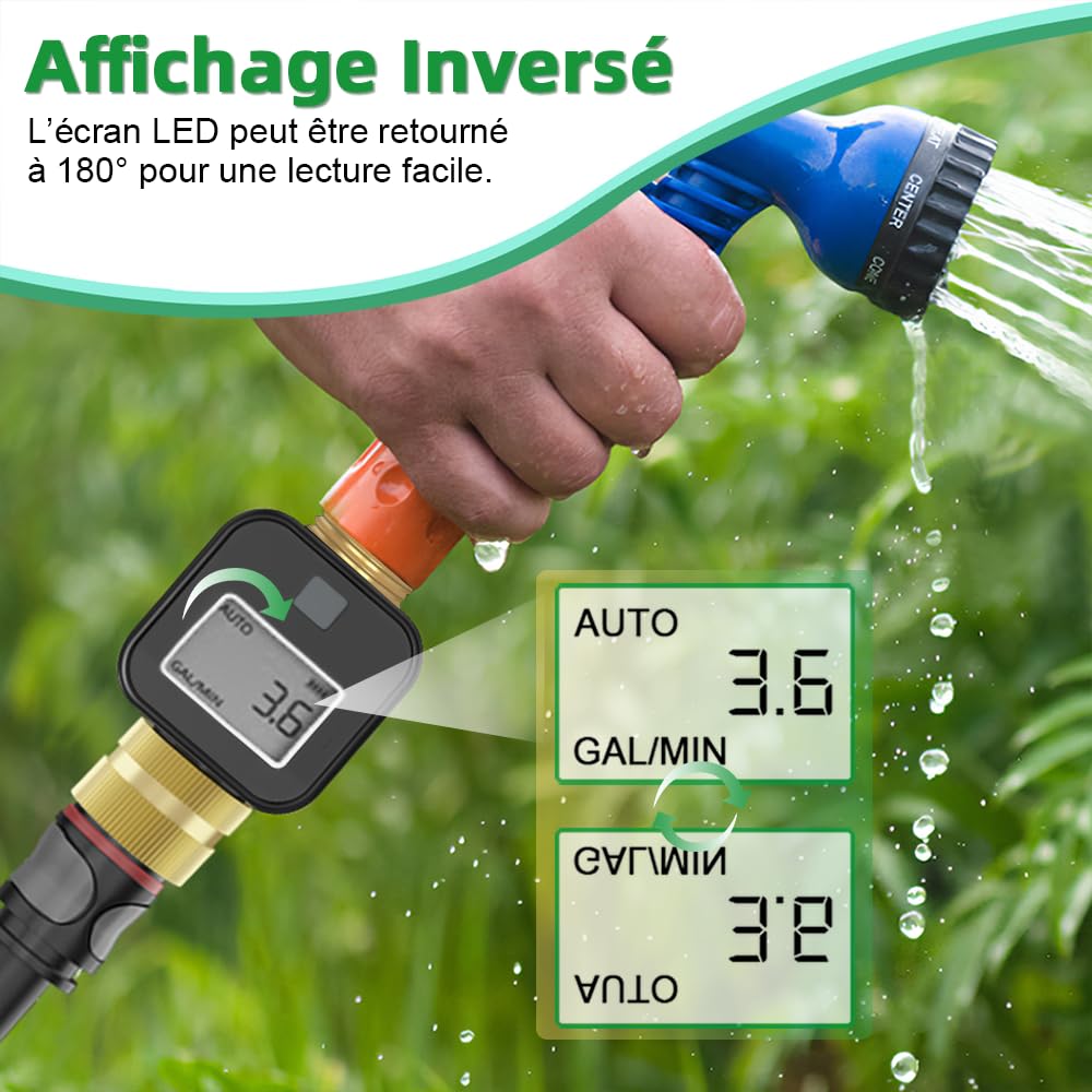 GIEX Débitmètre d’eau en laiton – Mesure précise du débit en temps réel – Convient aux tuyaux d’arrosage, aux systèmes d’irrigation, aux camping-cars et aux pulvérisateurs de jardin