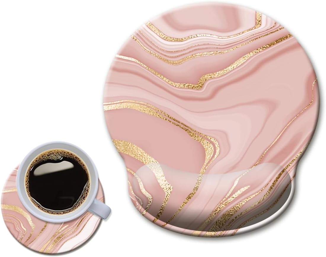 HOPONY Ergonomic,Wrist Support Gel Mouse Pad with Wrist Rest,Comfortable Computer Mouse Pad for Laptop,Pain Relief Mousepad with Non-Slip Rubber Base,9 x 10 in,Rose Gold Texture