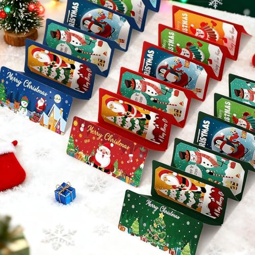 BROEYOUE Geldgeschenk Weihnachten, Weihnachts-Geld-Oder Geschenkkartenhalter Mit, (3 Geschenkkartenhalter + 3 Umschläge) 10 Fächern Geldkarte Weihnachten (Rot + Blau + Grün)