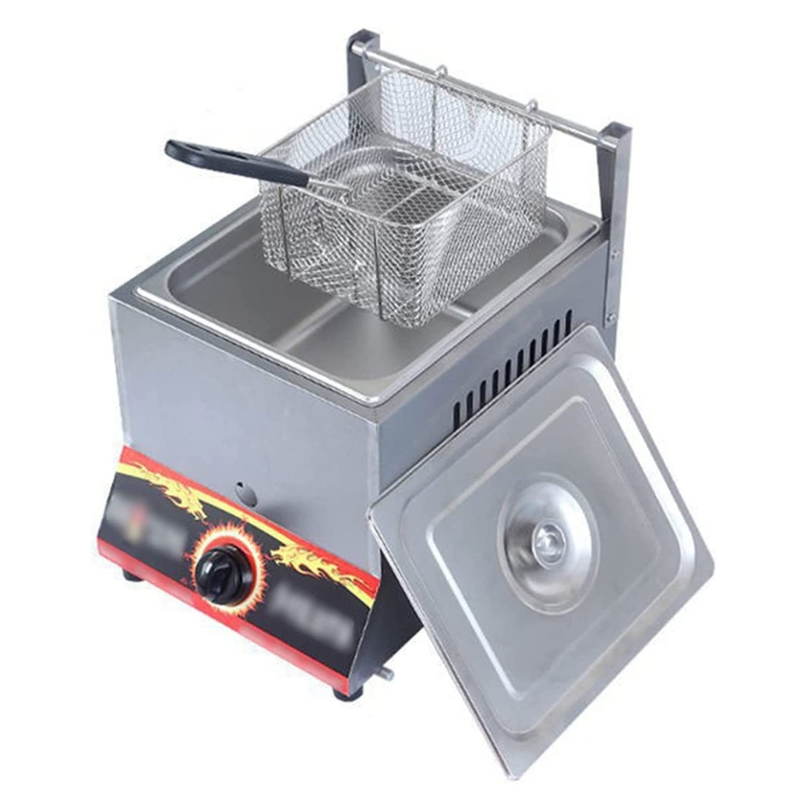IUokLU Professional Commercial Fryer 10L Stainless Steel Chicken Chip Fryer with Basket and Lid Countertop Fryers for Family Restaurant Cooking