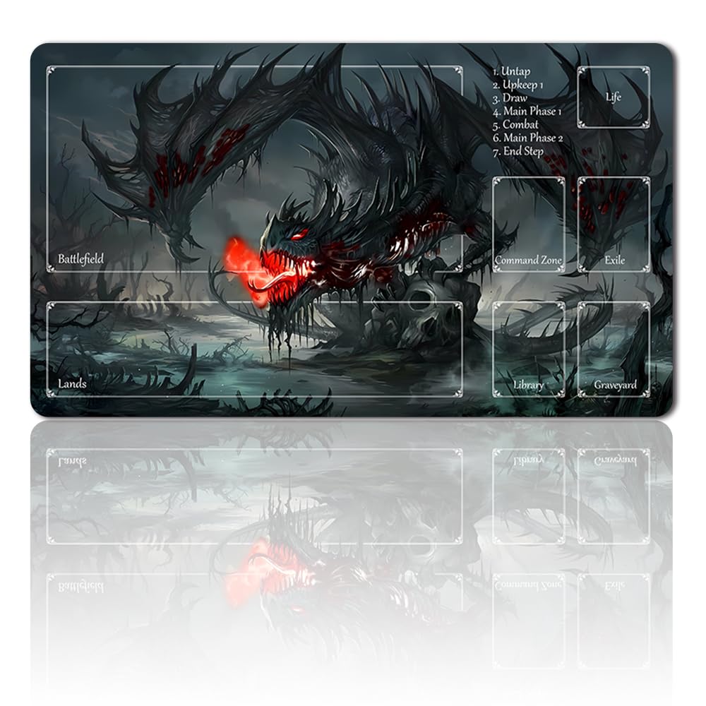 four leaves MTG mata do gry + wodoszczelna torba, rozmiar 60 x 35 cm, ze strefami kart, kolekcjonerska gra karciana, mata stołowa, podkładka pod mysz MTG (Dragon with Zone)