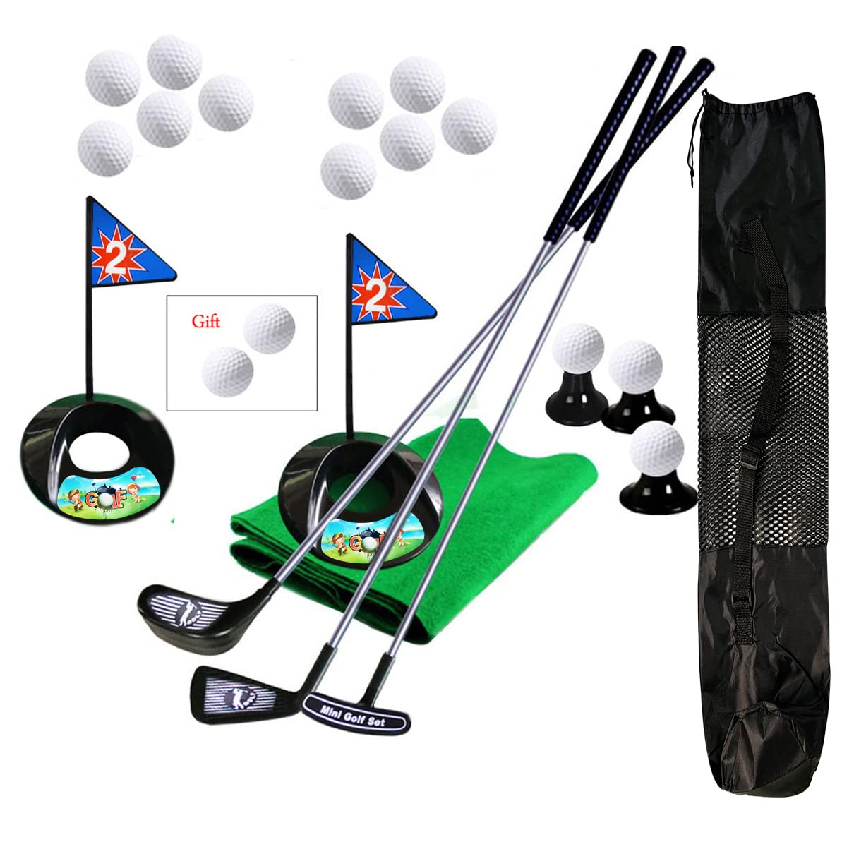 Ssccgym Sports Toys Game Golf Pro Set Toy with Bag for Kids Clubs Flags Practice Balls Upgraded Junior Golf 24 inch Training Stainless (A+10 Balls)