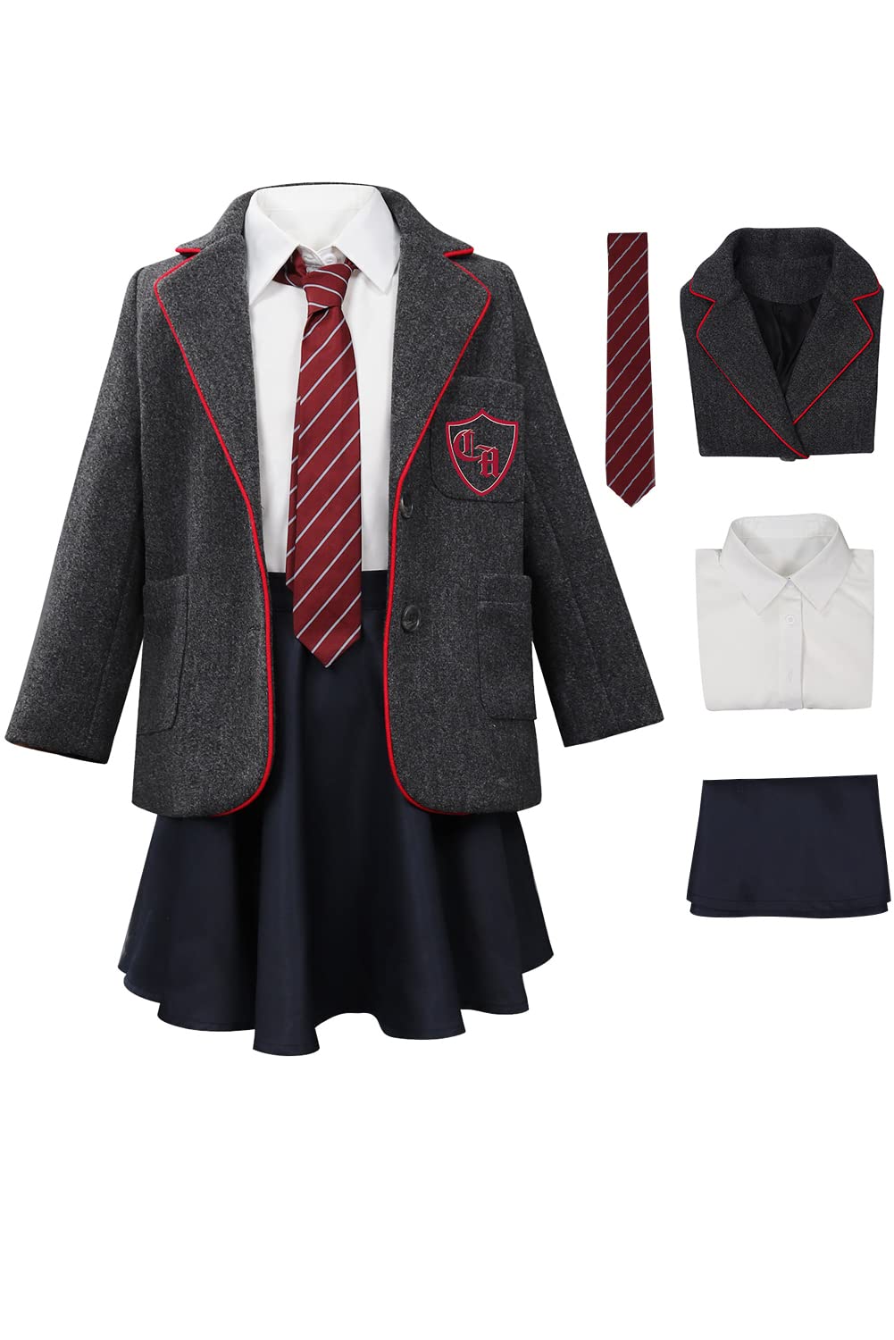 Newcos Girls Matilda Costume Uniform Cosplay Matilda Halloween Outfit Jacket Shirt Skirt for Kids