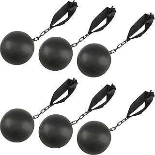 Cagemoga 6 Pack Halloween Ball and Chain Plastic Prison Ball Chain Props for Halloween Cosplay Prison Themed Party Costume Accessories Prop