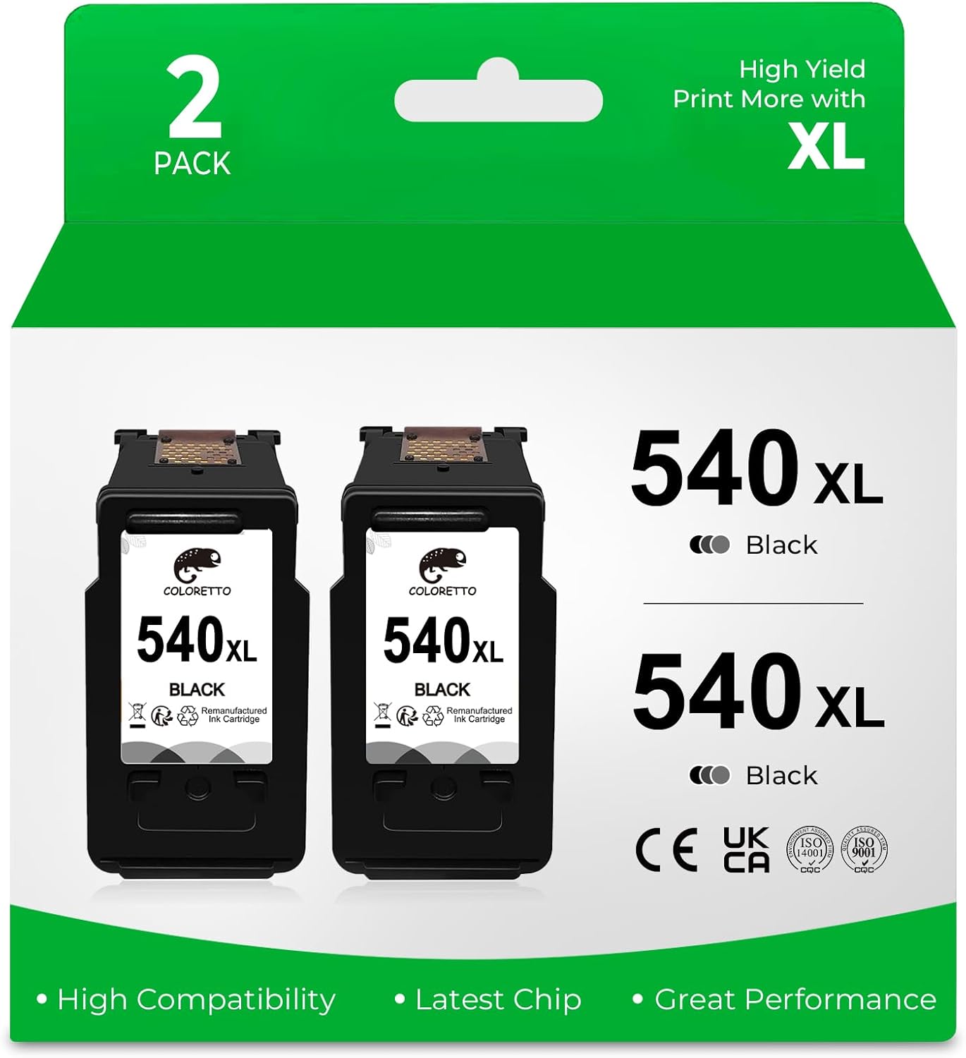COLORETTO PG540XL 2 Black Printer Ink Cartridge Replacement for Canon