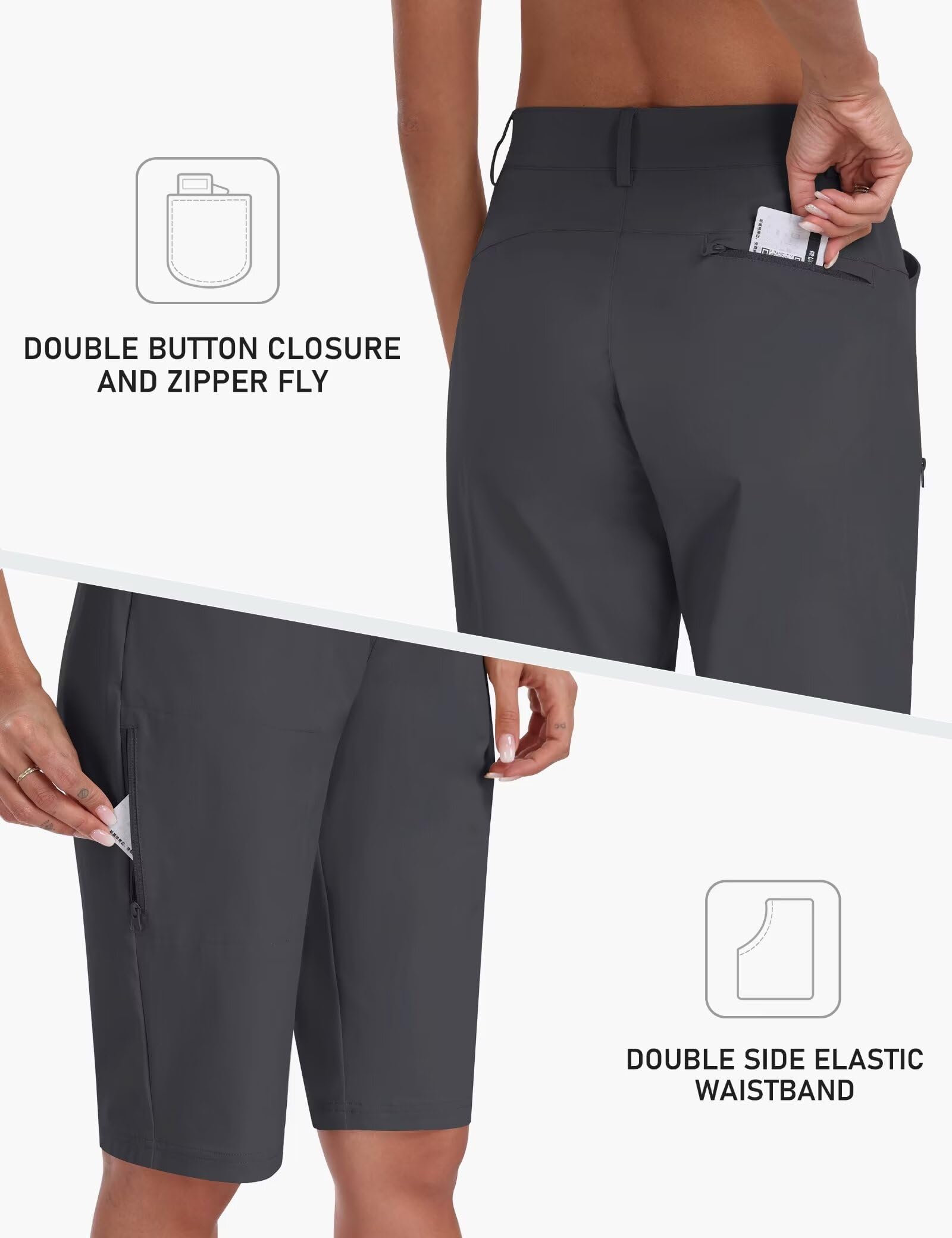 MoFiz Pantalones Cortos Cargo para Mujer Verano Ligeros Cintura Alta Trekking Corto Bermudas Shorts con Bolsillo Cremallera
