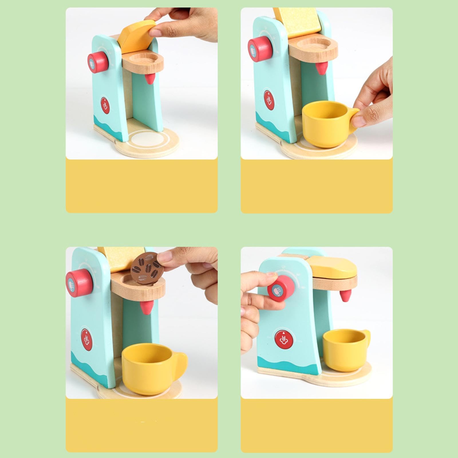Qianly Rollenspiel Küchenspielzeug Aus Holz mit Lernfunktion für Kreatives Spielen Und Soziale Interaktion für Kindergartenkinder, Kaffeemaschine