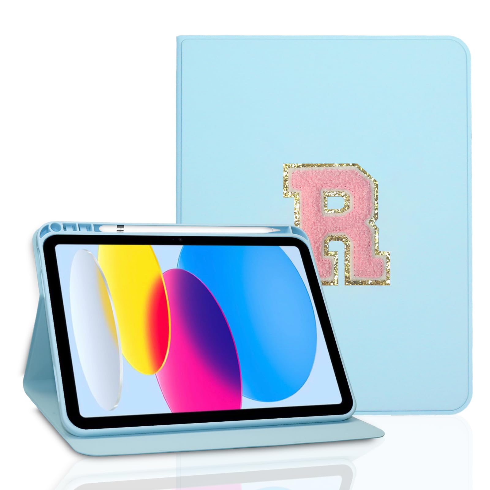 TopPerfekt Case for iPad 11th (A16) 11-inch 2025 / iPad 10th Generation 10.9-inch 2022, Initial Chenille Letter Suture, Cute Case with Auto Sleep/Wake