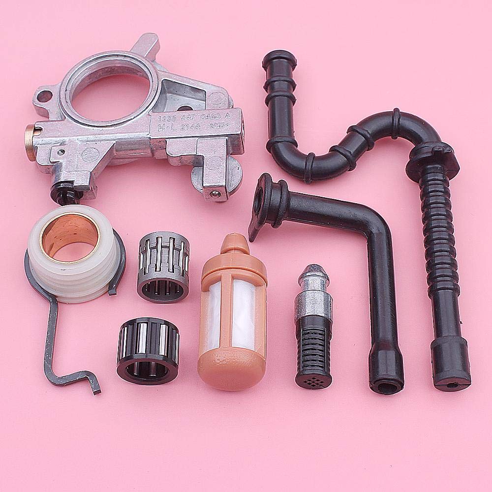 Accesorios Kit de cojinete de aguja de embrague de engranaje helicoidal de bomba de aceite compatible con motosierras Stihl MS361 MS341 1135 640 3200 1117 640 3800 línea de filtro de aceite combustibl