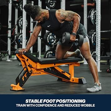 Titan Fitness TITAN Series Adjustable Bench, Supports 600 LB Incline, 1,000 LB Flat, Versatile Single Post Utility Workout Bench for Home Gym, Weightlifting, Strength Training