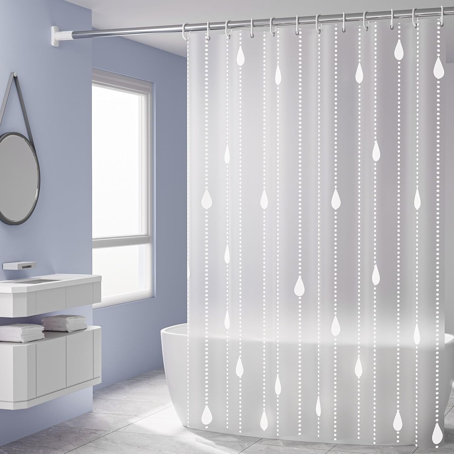 Hotel Shower Curtain 72x78, Peva Shower Curtain with Grommets and Hooks Semi-Transparent Geometric Pattern, 180x200cm Bath Shower Curtain for Farmhouse