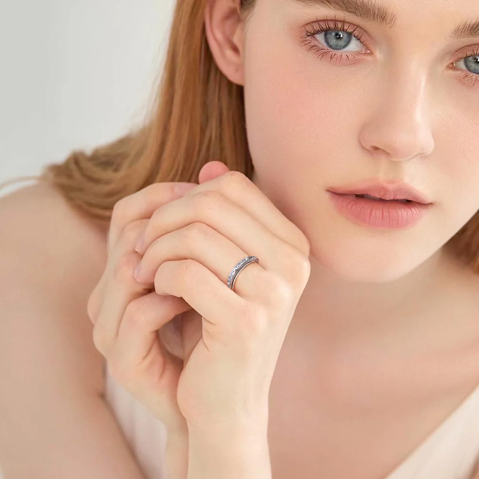 DAOCHONG Fidget-Ring, S925 Sterlingsilber, Lotusblume, Yoga, einfach atmen, Angst- und Sorgenband, oxidierter Stressabbau, Langeweile, ADHS, Autismus, Spinnerringe für Frauen und Männer