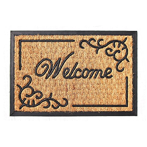 Capacho Fibra Coco/Borracha Panamá Welcome Style Cocotuft Preto/Marrom/Estampa