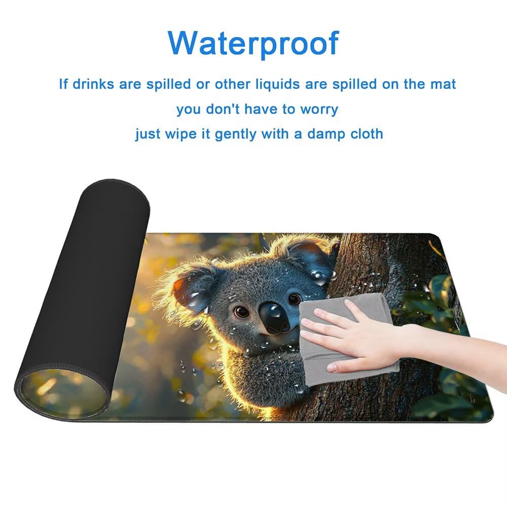 Podkładka pod mysz do gier, duża podkładka pod mysz XXL 1000 x 500 x 3 mm do rąk ze zszytymi krawędziami, podkładka pod mysz do gier XXL Koala wodoodporna antypoślizgowa do PC, akcesoria biurowe, do