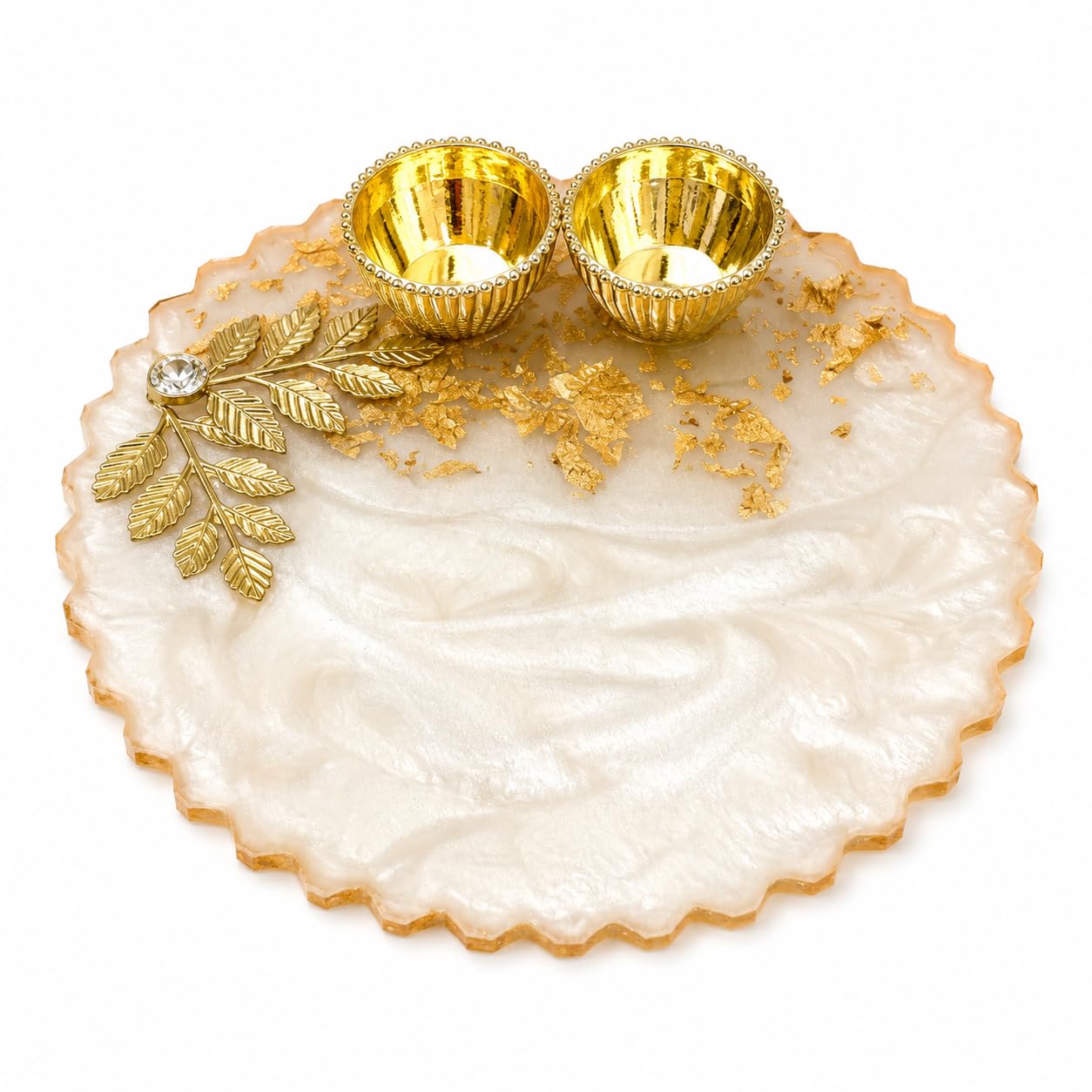 Pooja Plate for Raksha Bandhan, Bhai Dooj & Diwali | Resin Roli Chawal Thali with 2 Bowls | Decorative Pooja Plate | Wedding Return Gift | Housewarming Gift | Ring Ceremony Plate-image-49