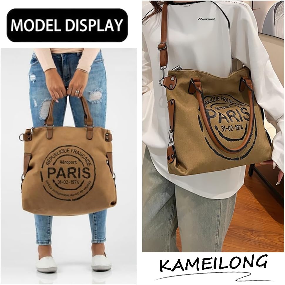 Large Canvas Tote Bag for Women with Zipper Everyday Crossbody Bag Laptop Shoulder Bag Hobo Handbag - Image 2