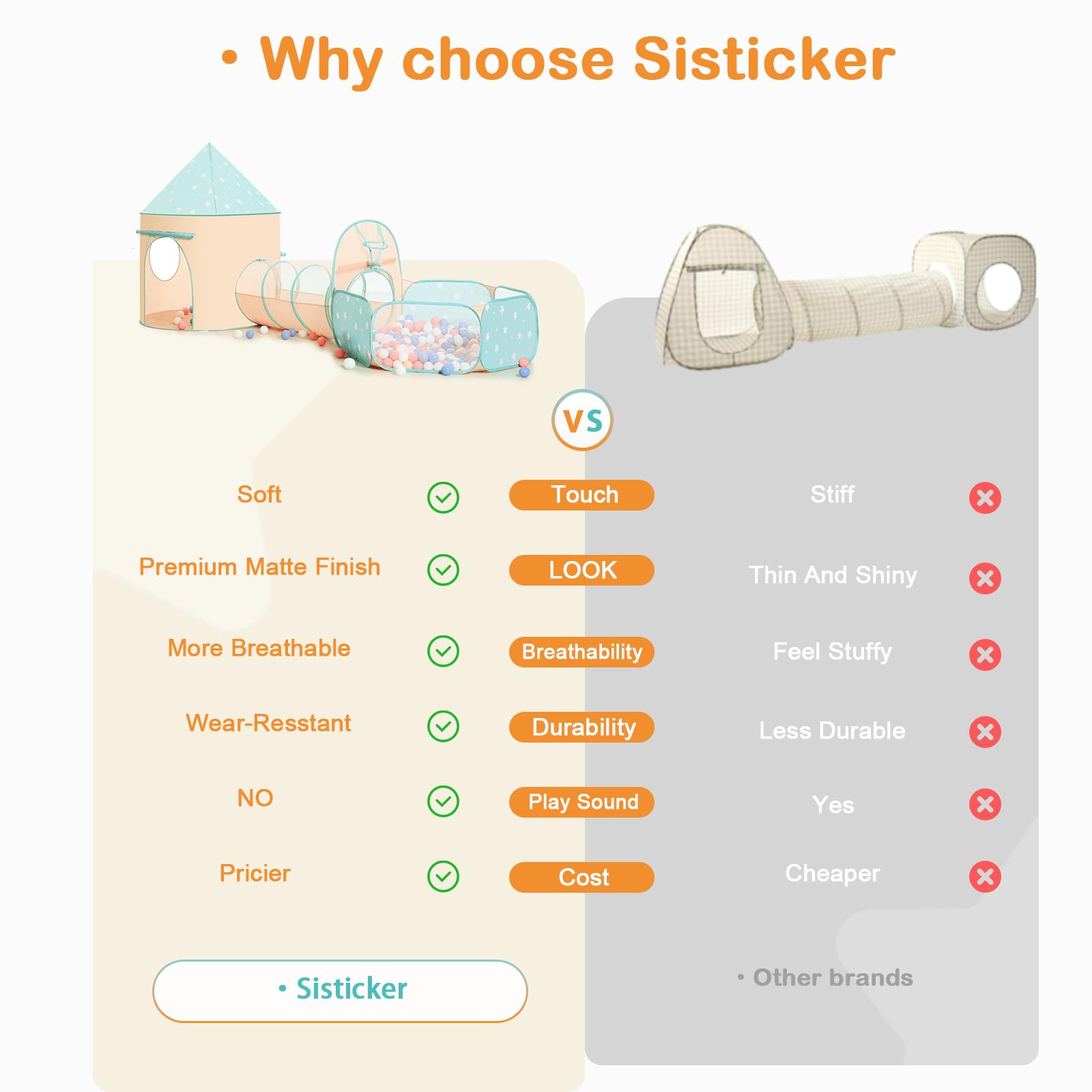 SISTICKER 3 en 1 Pop-up Tunnel Tente Enfant: Tente de Jeux Enfant Interieur Extérieur Piscine a Balle pour Bébé - des Jouets et des Cadeaux Portables et Amusants(Orange Green)