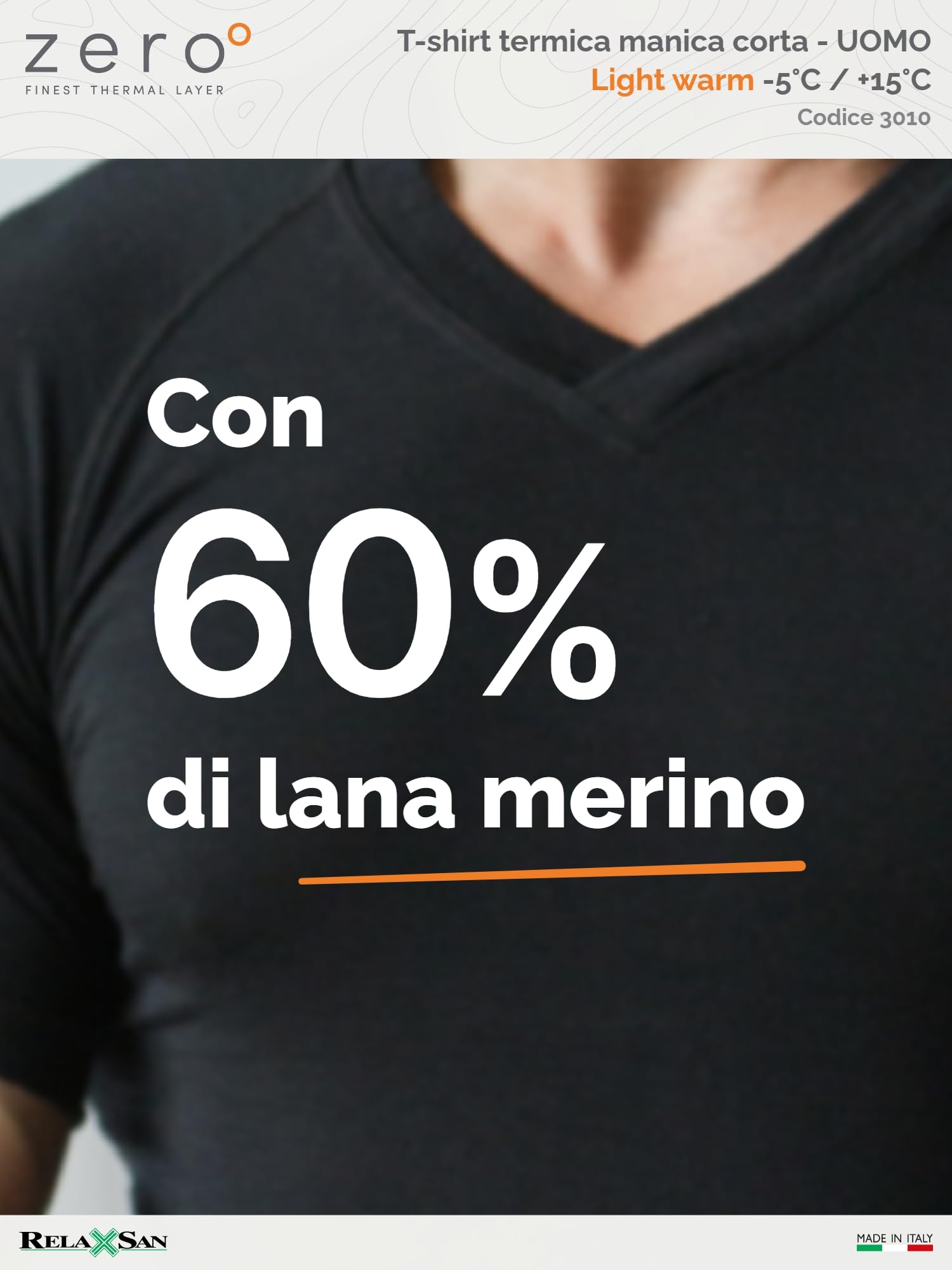 Relaxsan Zero Maglia Termica Uomo Manica Corta, con Lana Merino, Made in Italy, cod. 3010