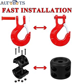 AUTOBOTS Upgrade Heavy Duty Winch Hook Forged Steel 3/8" Grade 70 Safety Latch Winch Cable Hook Stopper & Clevis Slip Winch Hook Sets, Max 35,000 lbs,Red