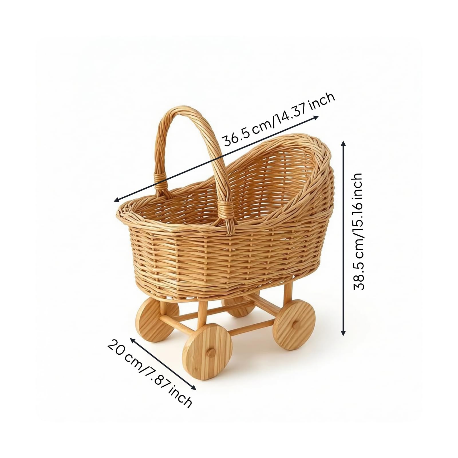 Infant Basket Cart Carrello Cestino Carrozzina con Manico Curvo Ruote Rotonde E Look per Neonati E Adatto a Cameretta Servizi Fotografici Decorazione Domestica, Grande