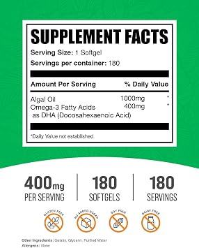 Omega-3 Softgels - from Algal Oil, Algae Oil Omega 3 Supplement - Gluten Free, 1 Softgel per Serving, 180 Count (Pack of 1)