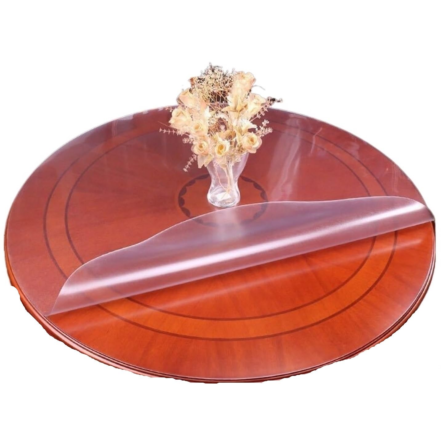 1pcs Round PVC Tablecloth Ransparent Clear Desk Cover Waterproof Oilproof Table Protector Soft Glass Kitchen Dining Room Placemat for Tables(Round 105CM)