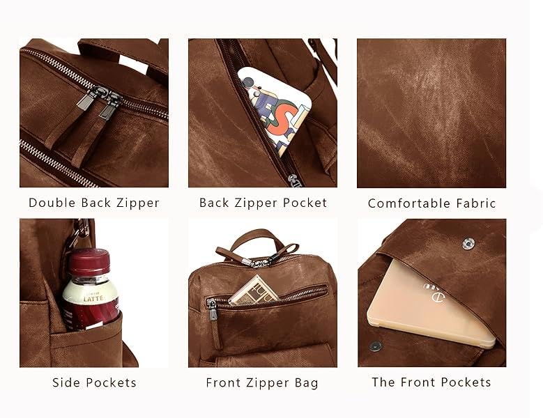 BOHJPIS Rucksack Damen Wasserdicht Leichtgewicht PU Mode Reisen Mehrzweck Umhängetasche Handtasche schulrucksack (Braun)