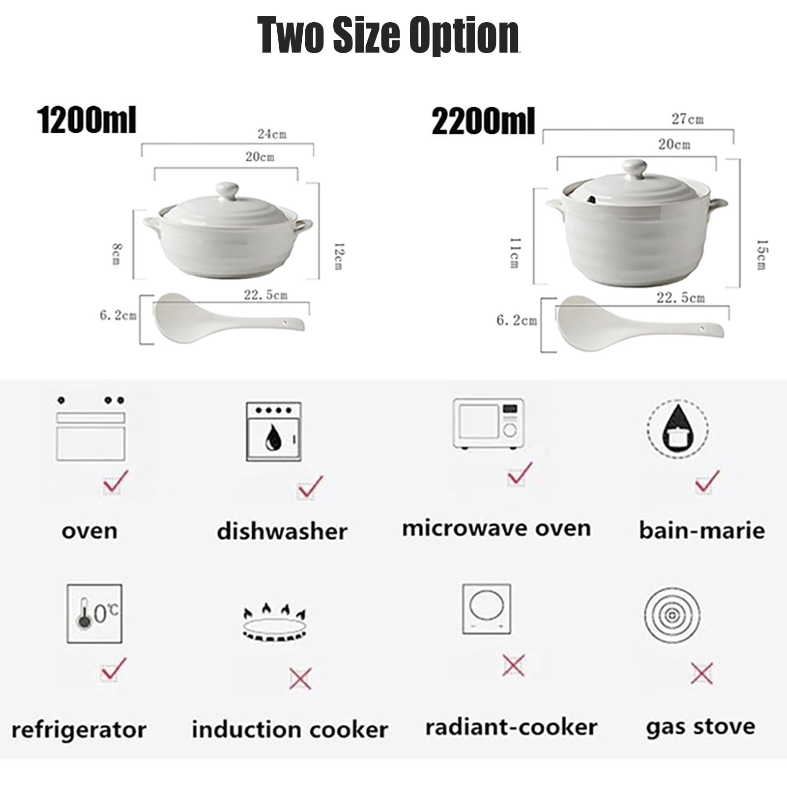 YLME Soupière en Céramique avec Couvercle - Design Blanc Élégant, pour la Cuisine de la Maison du Restaurant,2200ml